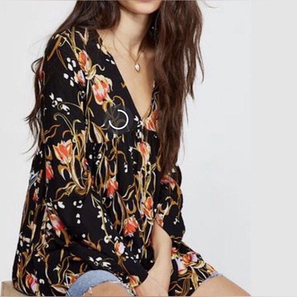 Free People Bella Floral Print Tunic Women’s Size Medium Bohemian Cottage